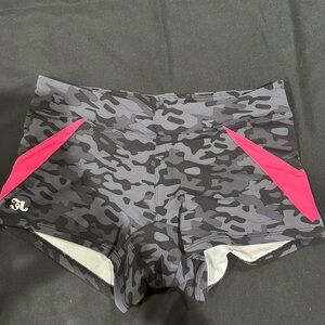 Women's Athletic Camouflage Shorts - Black and Pink